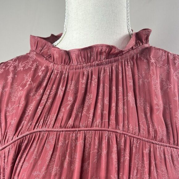 Current Air Pink Shirred Ruffle Elastic Waist Blouse Size M Pleated - Picture 3 of 16